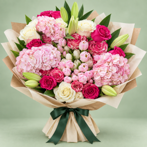 Ramo de Hortensias, Tulipanes Rosas y Liliums