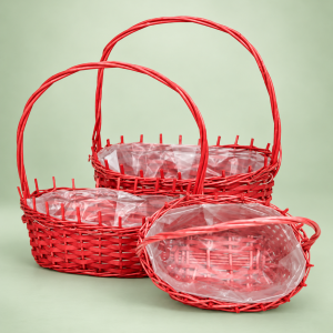 Cesta de mimbre roja con asa