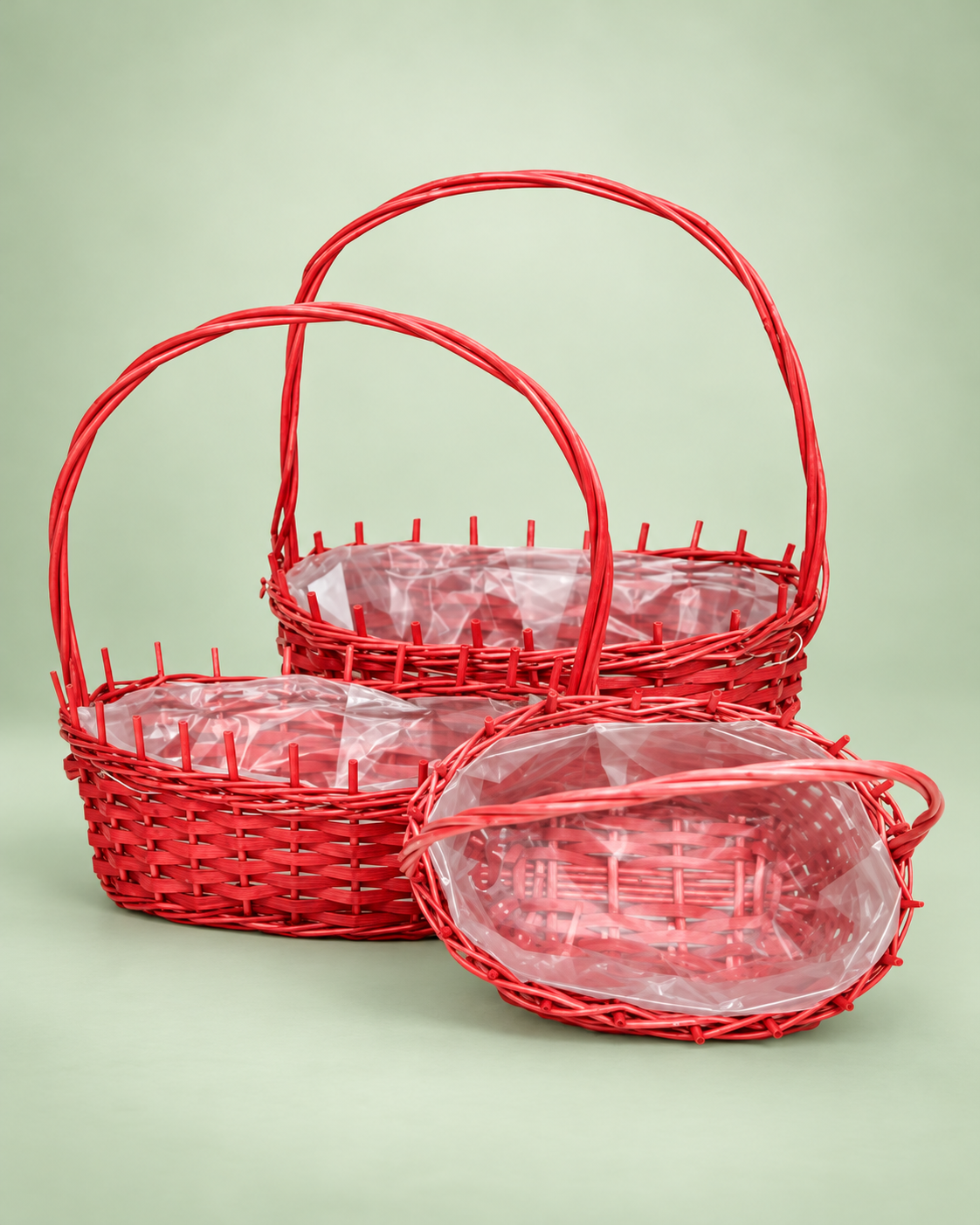 Cesta de mimbre roja con asa
