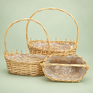 Cesta de mimbre natural con asa